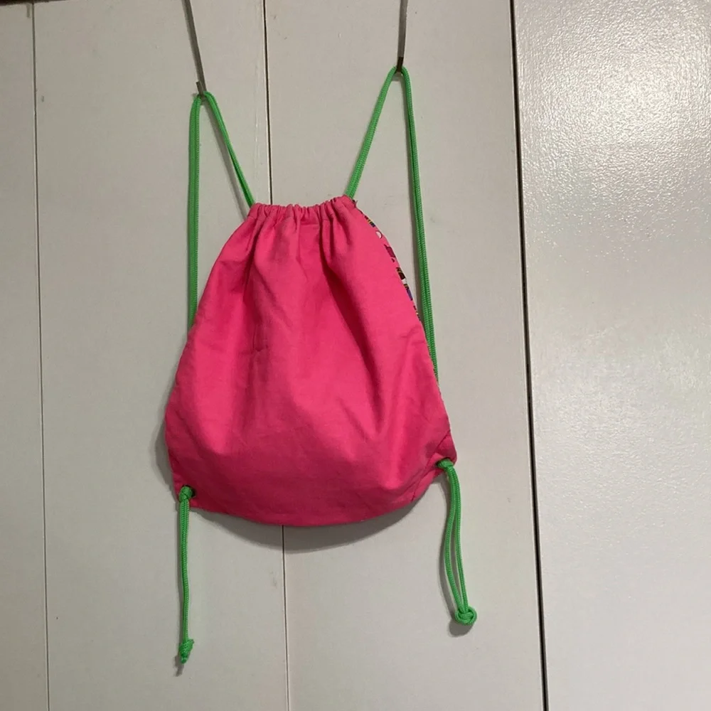GIRL SCOUTS Emoji Drawstring Bag Mini Backpack Satchel Pink Green 15